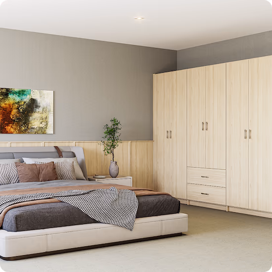 Wardrobe design with shelves and drawers
